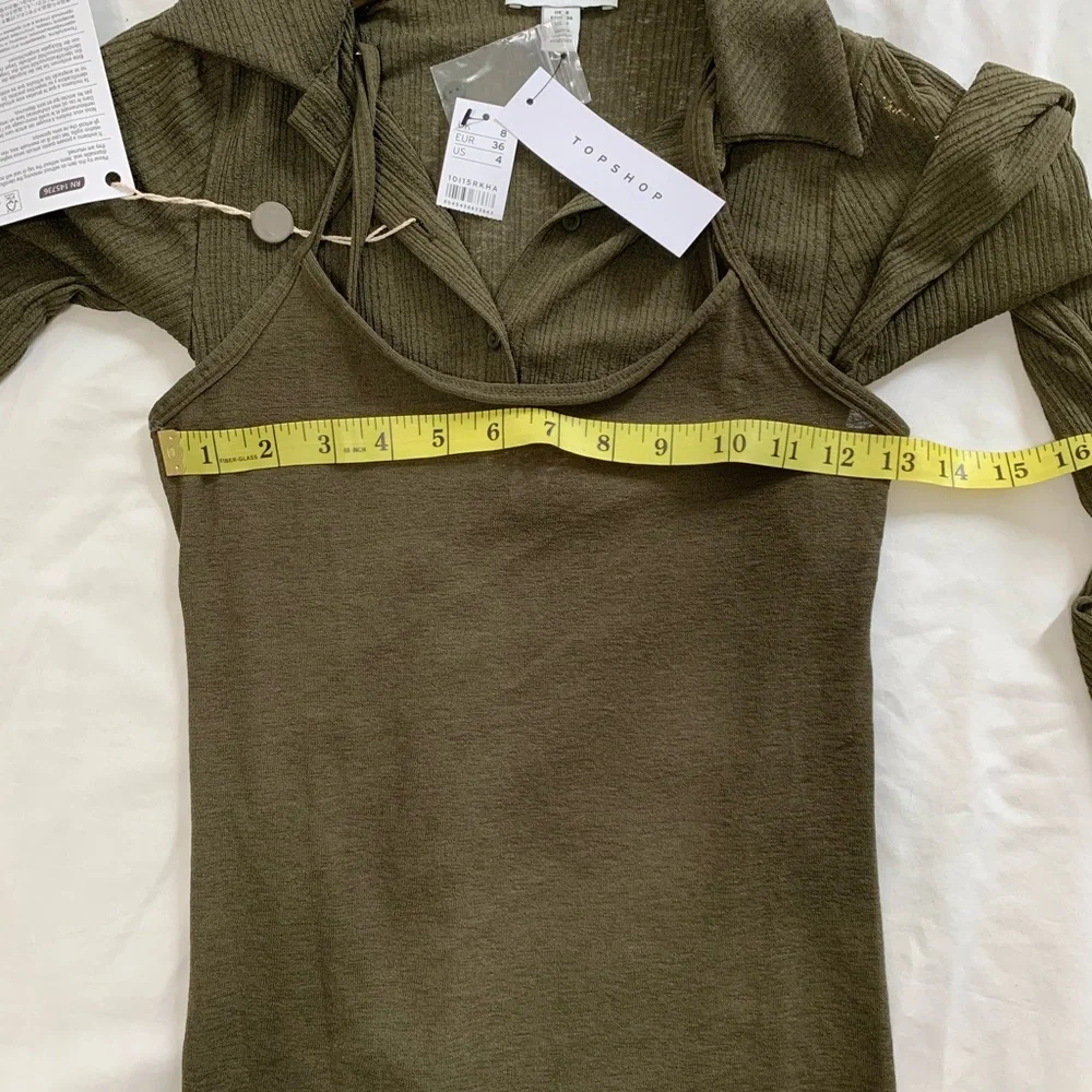 Top Shop Midi Dress Cardigan Style Button Down Ribbed Green NWOT - Picture 9 of 10